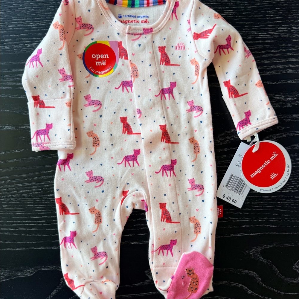 Magnetic Me Pink & Red Cat Print Organic Cotton Footed One-Piece